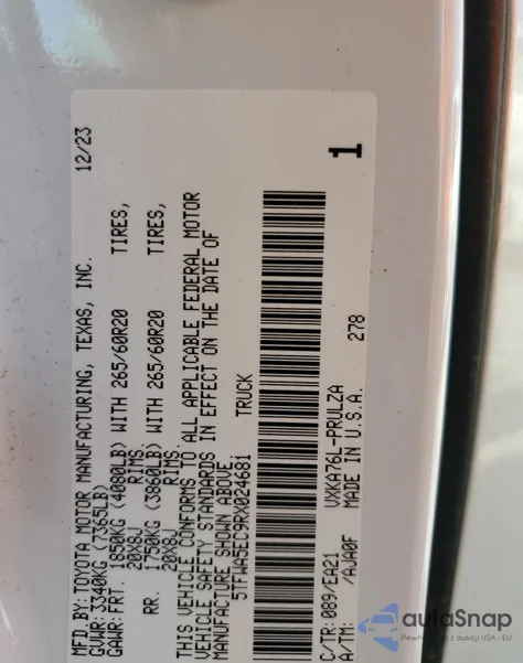 2024 Toyota Tundra Crewmax Limited из США, поврежденный, VIN 5TFWA5EC9RX024681